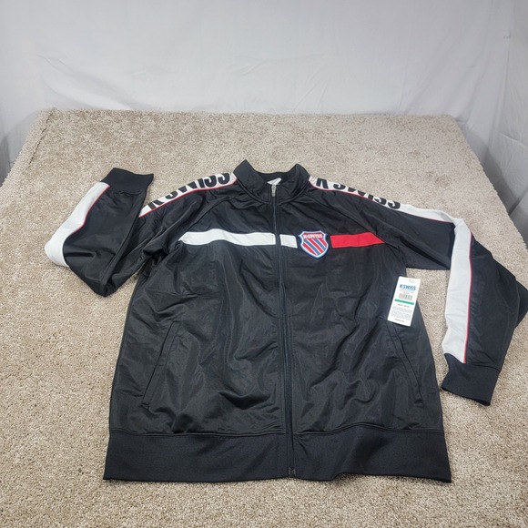 K-Swiss Track Jacket Full Zip Athletic Warm‎ Up Black White Red Mens XL - Picture 1 of 6